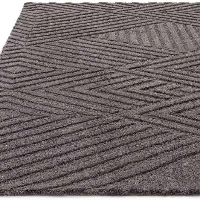 Hague Modern Plain Geometric Hand-Carved Hi-Low 3D Ridged Cut & Loop Pile Textured Wool Charcoal Grey Rug-Asiatic Carpets-Rug Love - The Most Loved Rug Store