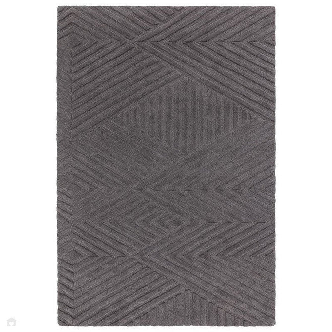 Hague Modern Plain Geometric Hand-Carved Hi-Low 3D Ridged Cut & Loop Pile Textured Wool Charcoal Grey Rug-Asiatic Carpets-Rug Love - The Most Loved Rug Store