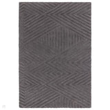 Hague Modern Plain Geometric Hand-Carved Hi-Low 3D Ridged Cut & Loop Pile Textured Wool Charcoal Grey Rug