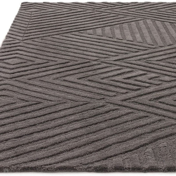 Hague Modern Plain Geometric Hand-Carved Hi-Low 3D Ridged Cut & Loop Pile Textured Wool Charcoal Rug 120 x 170 cm-Shop Returns-Rug Love - The Most Loved Rug Store