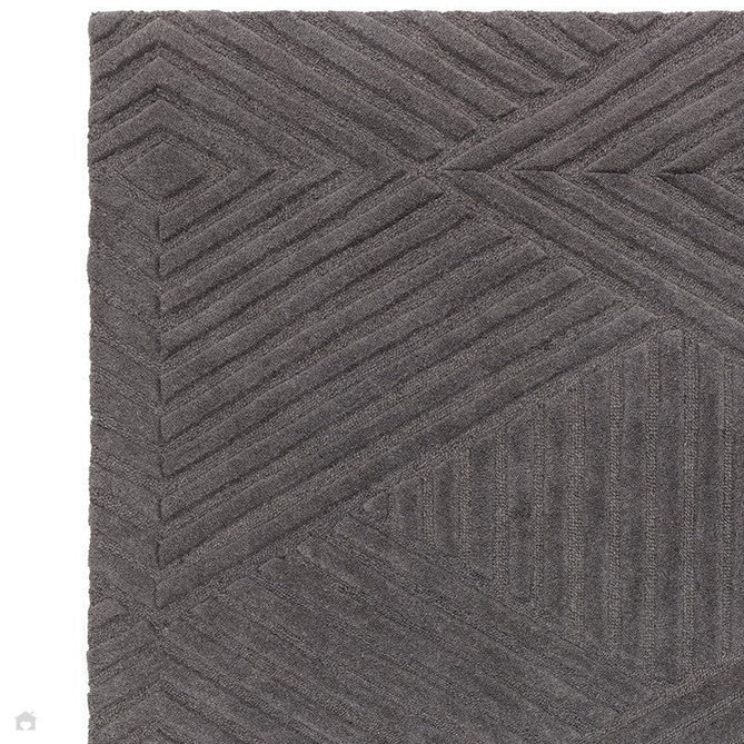 Hague Modern Plain Geometric Hand-Carved Hi-Low 3D Ridged Cut & Loop Pile Textured Wool Charcoal Rug 120 x 170 cm-Shop Returns-Rug Love - The Most Loved Rug Store