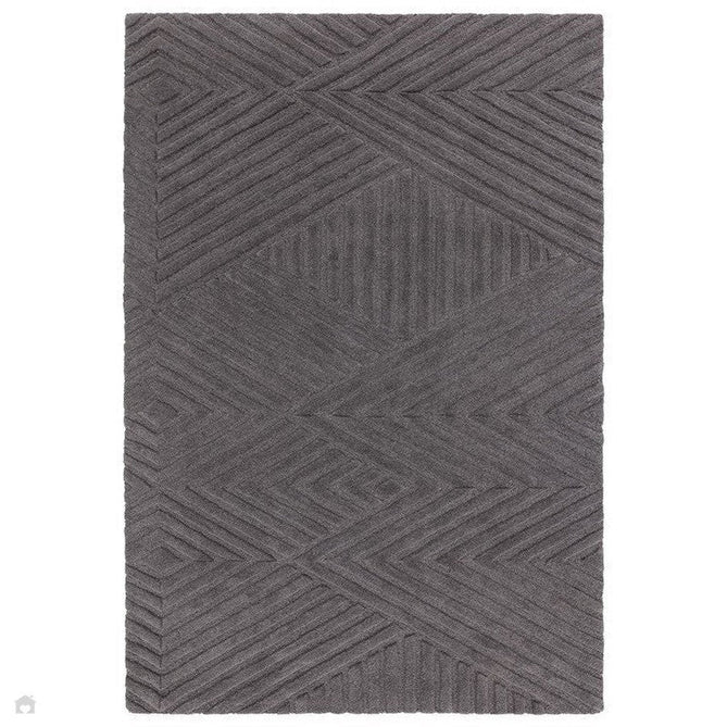 Hague Modern Plain Geometric Hand-Carved Hi-Low 3D Ridged Cut & Loop Pile Textured Wool Charcoal Rug 120 x 170 cm-Shop Returns-Rug Love - The Most Loved Rug Store