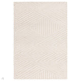 Hague Modern Plain Geometric Hand-Carved Hi-Low 3D Ridged Cut & Loop Pile Textured Wool Ivory Rug 160 x 230cm