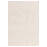 Hague Modern Plain Geometric Hand-Carved Hi-Low 3D Ridged Cut & Loop Pile Textured Wool Ivory Rug