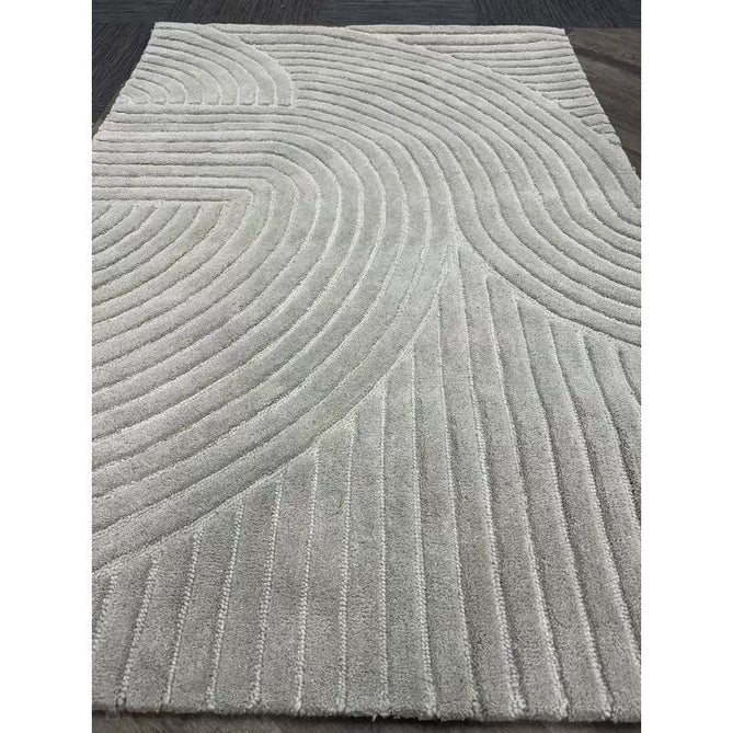 Hague Modern Plain Geometric Hand-Carved Hi-Low 3D Ridged Cut & Loop Pile Textured Wool Muted Grey Rug-Asiatic Carpets-Rug Love - The Most Loved Rug Store