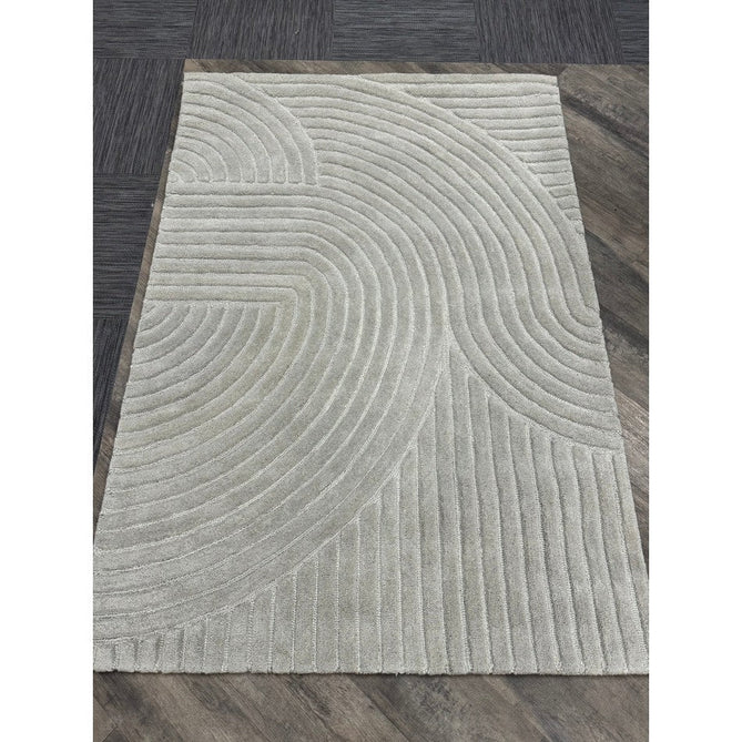 Hague Modern Plain Geometric Hand-Carved Hi-Low 3D Ridged Cut & Loop Pile Textured Wool Muted Grey Rug-Asiatic Carpets-Rug Love - The Most Loved Rug Store