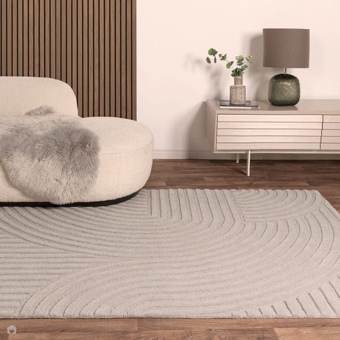 Hague Modern Plain Geometric Hand-Carved Hi-Low 3D Ridged Cut & Loop Pile Textured Wool Muted Grey Rug-Asiatic Carpets-Rug Love - The Most Loved Rug Store