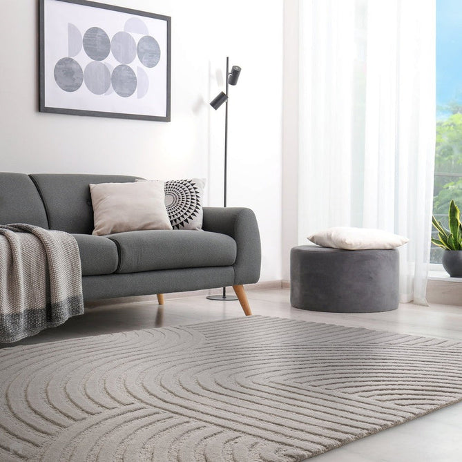 Hague Modern Plain Geometric Hand-Carved Hi-Low 3D Ridged Cut & Loop Pile Textured Wool Muted Grey Rug-Asiatic Carpets-Rug Love - The Most Loved Rug Store