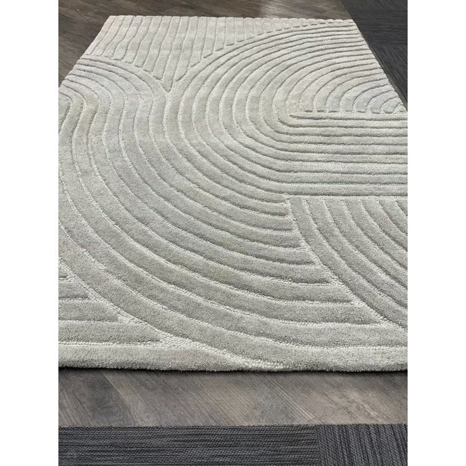 Hague Modern Plain Geometric Hand-Carved Hi-Low 3D Ridged Cut & Loop Pile Textured Wool Muted Grey Rug-Asiatic Carpets-Rug Love - The Most Loved Rug Store