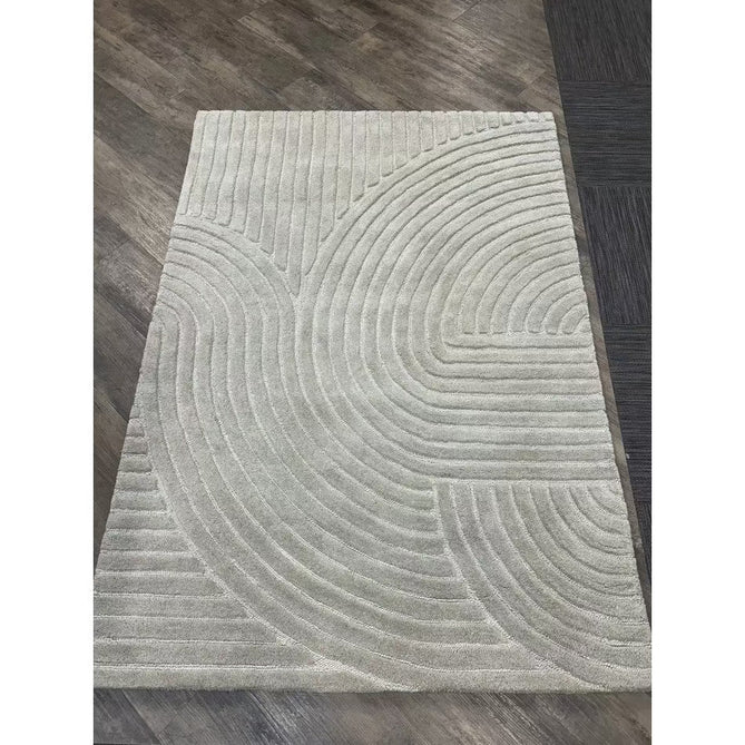 Hague Modern Plain Geometric Hand-Carved Hi-Low 3D Ridged Cut & Loop Pile Textured Wool Muted Grey Rug-Asiatic Carpets-Rug Love - The Most Loved Rug Store