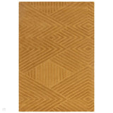 Hague Modern Plain Geometric Hand-Carved Hi-Low 3D Ridged Cut & Loop Pile Textured Wool Ochre Rug