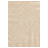 Hague Modern Plain Geometric Hand-Carved Hi-Low 3D Ridged Cut & Loop Pile Textured Wool Sand Rug