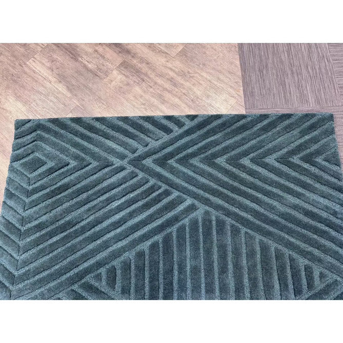 Hague Modern Plain Geometric Hand-Carved Hi-Low 3D Ridged Cut & Loop Pile Textured Wool Teal Rug-Asiatic Carpets-Rug Love - The Most Loved Rug Store