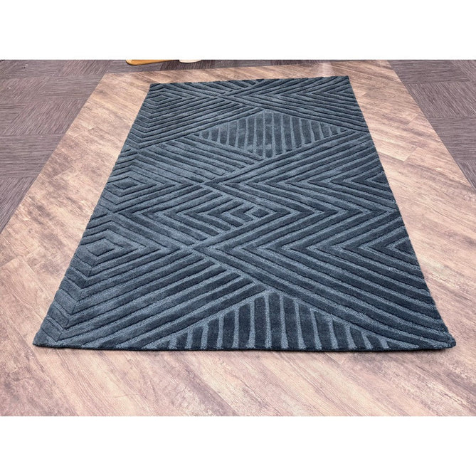 Hague Modern Plain Geometric Hand-Carved Hi-Low 3D Ridged Cut & Loop Pile Textured Wool Teal Rug-Asiatic Carpets-Rug Love - The Most Loved Rug Store