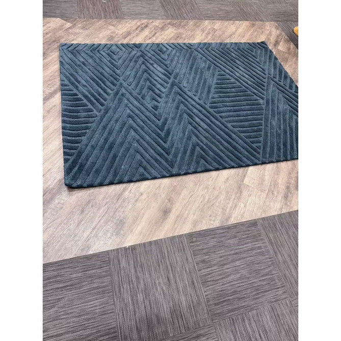 Hague Modern Plain Geometric Hand-Carved Hi-Low 3D Ridged Cut & Loop Pile Textured Wool Teal Rug-Asiatic Carpets-Rug Love - The Most Loved Rug Store