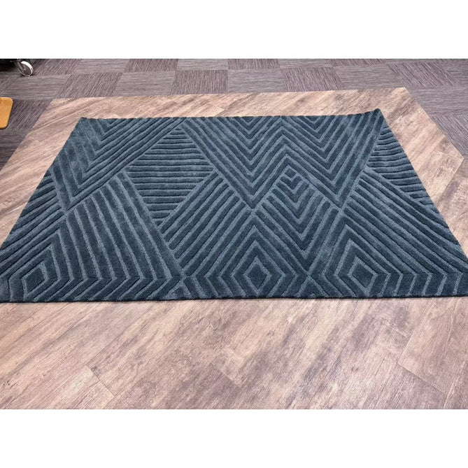 Hague Modern Plain Geometric Hand-Carved Hi-Low 3D Ridged Cut & Loop Pile Textured Wool Teal Rug-Asiatic Carpets-Rug Love - The Most Loved Rug Store