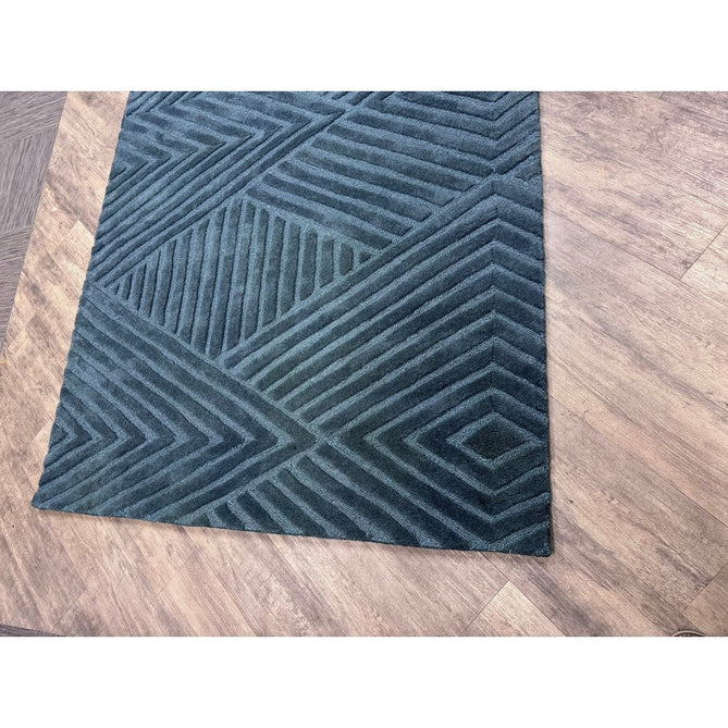 Hague Modern Plain Geometric Hand-Carved Hi-Low 3D Ridged Cut & Loop Pile Textured Wool Teal Rug-Asiatic Carpets-Rug Love - The Most Loved Rug Store