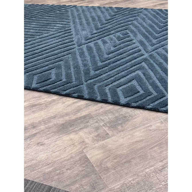 Hague Modern Plain Geometric Hand-Carved Hi-Low 3D Ridged Cut & Loop Pile Textured Wool Teal Rug-Asiatic Carpets-Rug Love - The Most Loved Rug Store