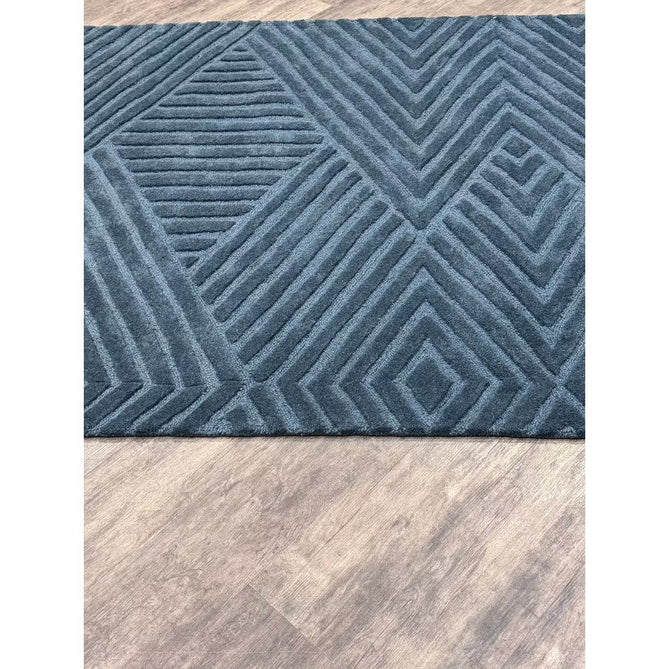 Hague Modern Plain Geometric Hand-Carved Hi-Low 3D Ridged Cut & Loop Pile Textured Wool Teal Rug-Asiatic Carpets-Rug Love - The Most Loved Rug Store