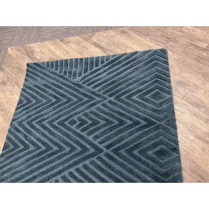 Hague Modern Plain Geometric Hand-Carved Hi-Low 3D Ridged Cut & Loop Pile Textured Wool Teal Rug-Asiatic Carpets-Rug Love - The Most Loved Rug Store