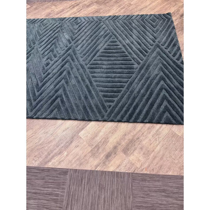 Hague Modern Plain Geometric Hand-Carved Hi-Low 3D Ridged Cut & Loop Pile Textured Wool Teal Rug-Asiatic Carpets-Rug Love - The Most Loved Rug Store