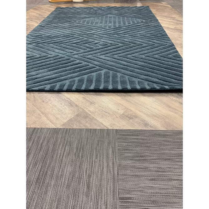 Hague Modern Plain Geometric Hand-Carved Hi-Low 3D Ridged Cut & Loop Pile Textured Wool Teal Rug-Asiatic Carpets-Rug Love - The Most Loved Rug Store