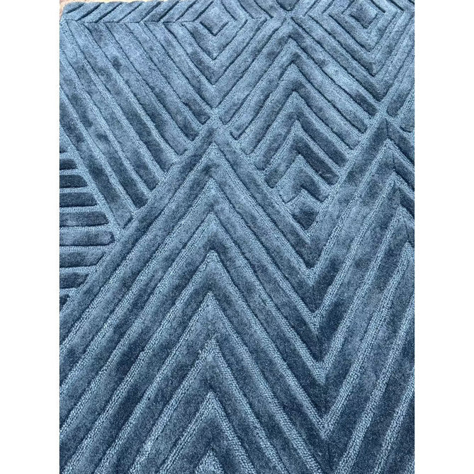 Hague Modern Plain Geometric Hand-Carved Hi-Low 3D Ridged Cut & Loop Pile Textured Wool Teal Rug-Asiatic Carpets-Rug Love - The Most Loved Rug Store