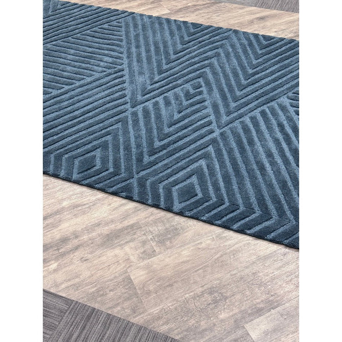 Hague Modern Plain Geometric Hand-Carved Hi-Low 3D Ridged Cut & Loop Pile Textured Wool Teal Rug-Asiatic Carpets-Rug Love - The Most Loved Rug Store