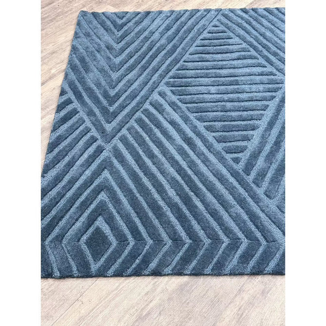 Hague Modern Plain Geometric Hand-Carved Hi-Low 3D Ridged Cut & Loop Pile Textured Wool Teal Rug-Asiatic Carpets-Rug Love - The Most Loved Rug Store