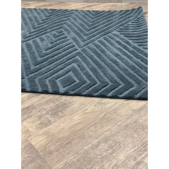 Hague Modern Plain Geometric Hand-Carved Hi-Low 3D Ridged Cut & Loop Pile Textured Wool Teal Rug-Asiatic Carpets-Rug Love - The Most Loved Rug Store