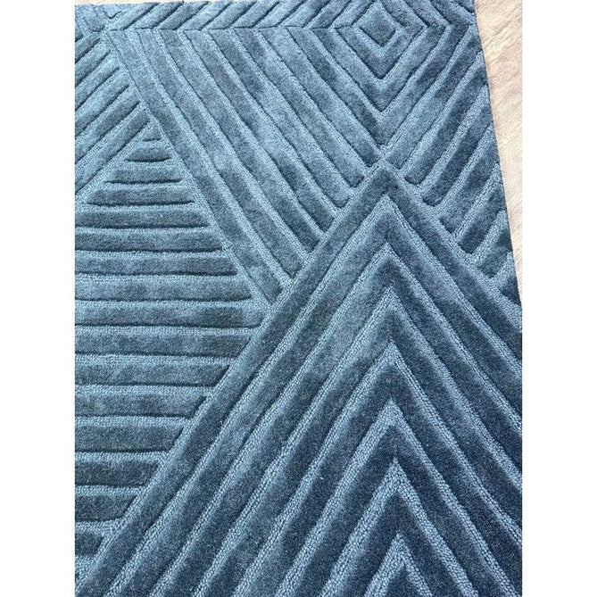 Hague Modern Plain Geometric Hand-Carved Hi-Low 3D Ridged Cut & Loop Pile Textured Wool Teal Rug-Asiatic Carpets-Rug Love - The Most Loved Rug Store