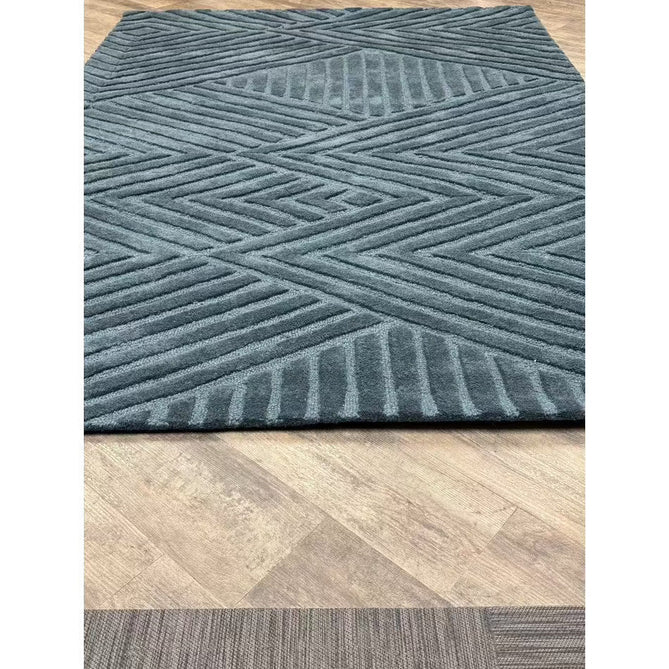 Hague Modern Plain Geometric Hand-Carved Hi-Low 3D Ridged Cut & Loop Pile Textured Wool Teal Rug-Asiatic Carpets-Rug Love - The Most Loved Rug Store