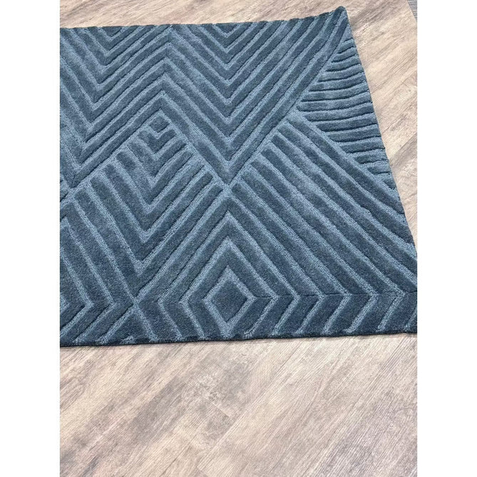 Hague Modern Plain Geometric Hand-Carved Hi-Low 3D Ridged Cut & Loop Pile Textured Wool Teal Rug-Asiatic Carpets-Rug Love - The Most Loved Rug Store