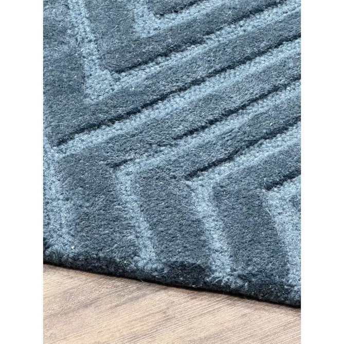 Hague Modern Plain Geometric Hand-Carved Hi-Low 3D Ridged Cut & Loop Pile Textured Wool Teal Rug-Asiatic Carpets-Rug Love - The Most Loved Rug Store