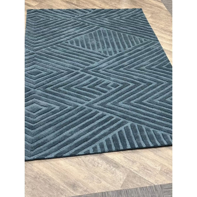 Hague Modern Plain Geometric Hand-Carved Hi-Low 3D Ridged Cut & Loop Pile Textured Wool Teal Rug-Asiatic Carpets-Rug Love - The Most Loved Rug Store