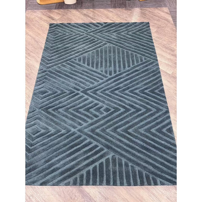 Hague Modern Plain Geometric Hand-Carved Hi-Low 3D Ridged Cut & Loop Pile Textured Wool Teal Rug-Asiatic Carpets-Rug Love - The Most Loved Rug Store