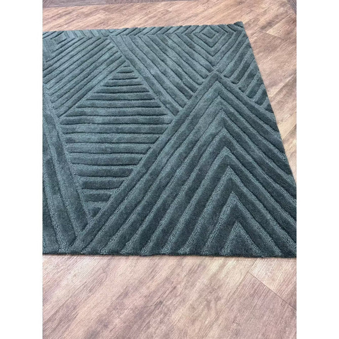 Hague Modern Plain Geometric Hand-Carved Hi-Low 3D Ridged Cut & Loop Pile Textured Wool Teal Rug-Asiatic Carpets-Rug Love - The Most Loved Rug Store