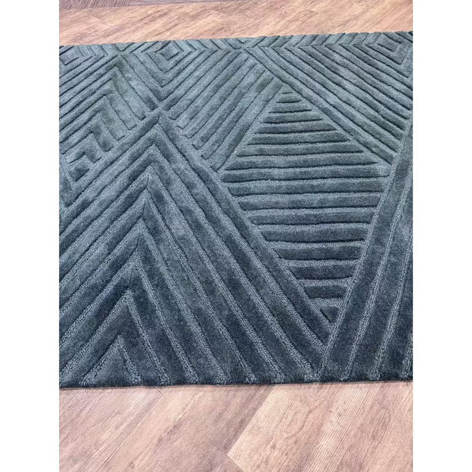 Hague Modern Plain Geometric Hand-Carved Hi-Low 3D Ridged Cut & Loop Pile Textured Wool Teal Rug-Asiatic Carpets-Rug Love - The Most Loved Rug Store