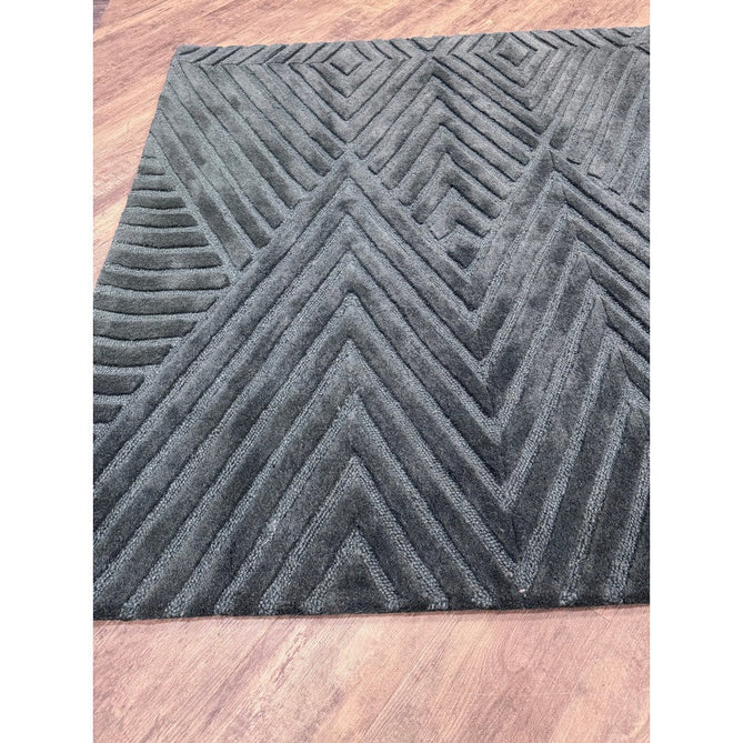 Hague Modern Plain Geometric Hand-Carved Hi-Low 3D Ridged Cut & Loop Pile Textured Wool Teal Rug-Asiatic Carpets-Rug Love - The Most Loved Rug Store