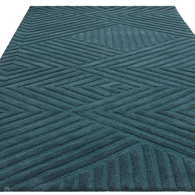 Hague Modern Plain Geometric Hand-Carved Hi-Low 3D Ridged Cut & Loop Pile Textured Wool Teal Rug-Asiatic Carpets-Rug Love - The Most Loved Rug Store