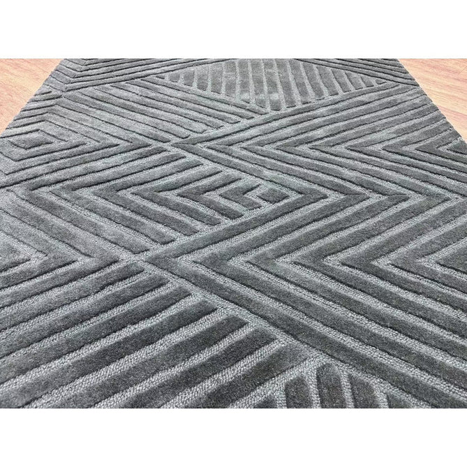 Hague Modern Plain Geometric Hand-Carved Hi-Low 3D Ridged Cut & Loop Pile Textured Wool Teal Rug-Asiatic Carpets-Rug Love - The Most Loved Rug Store