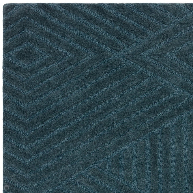 Hague Modern Plain Geometric Hand-Carved Hi-Low 3D Ridged Cut & Loop Pile Textured Wool Teal Rug-Asiatic Carpets-Rug Love - The Most Loved Rug Store