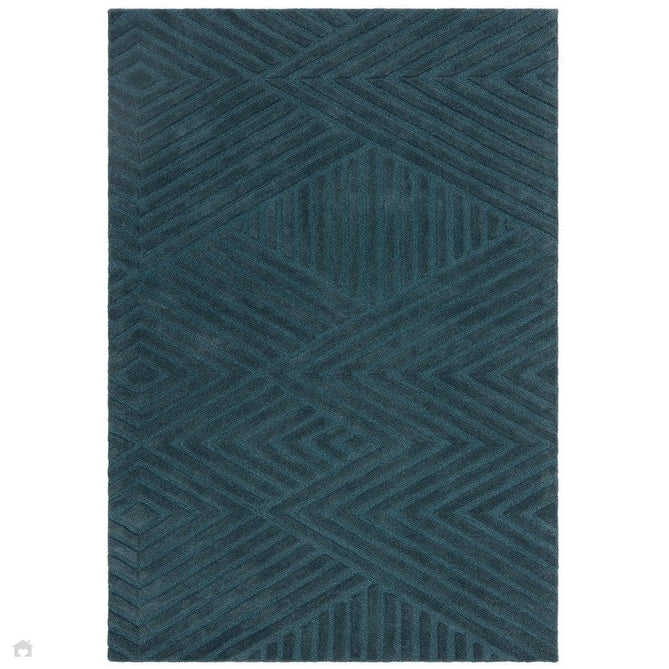 Hague Modern Plain Geometric Hand-Carved Hi-Low 3D Ridged Cut & Loop Pile Textured Wool Teal Rug-Asiatic Carpets-Rug Love - The Most Loved Rug Store