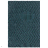 Hague Modern Plain Geometric Hand-Carved Hi-Low 3D Ridged Cut & Loop Pile Textured Wool Teal Rug