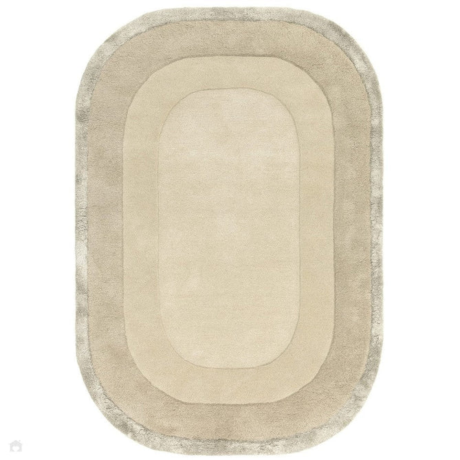 Halo Modern Plain Graduating Ombre Hand-Carved Hi-Low Textured Matt Wool Contrast Viscose Shimmer Border Calico Beige/Natural Oval Rug-Asiatic Carpets-Rug Love - The Most Loved Rug Store