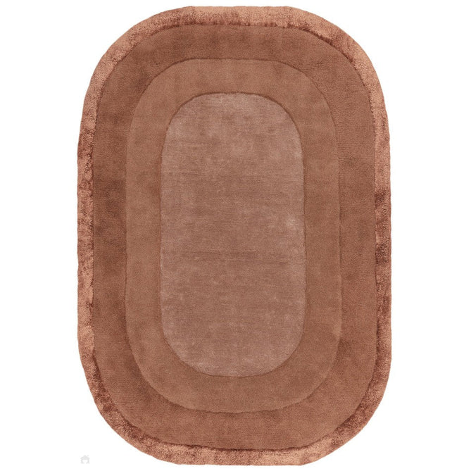 Halo Modern Plain Graduating Ombre Hand-Carved Hi-Low Textured Matt Wool Contrast Viscose Shimmer Border Clay Brown Oval Rug-Asiatic Carpets-Rug Love - The Most Loved Rug Store