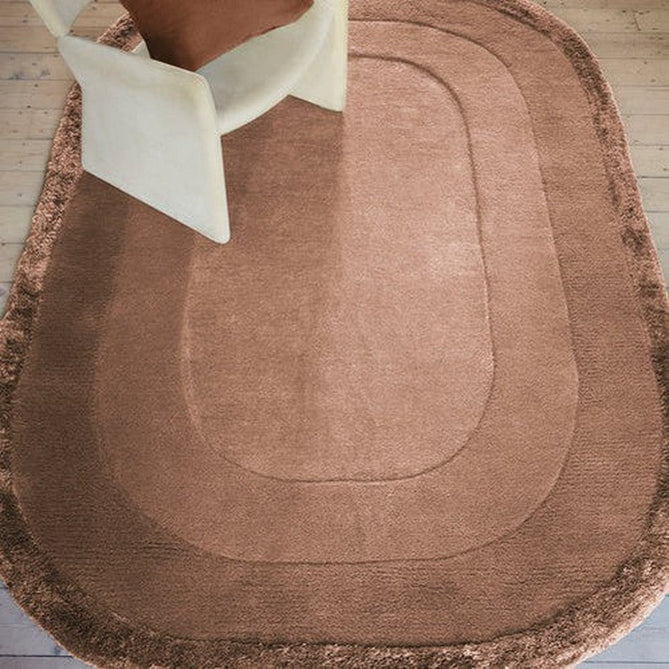 Halo Modern Plain Graduating Ombre Hand-Carved Hi-Low Textured Matt Wool Contrast Viscose Shimmer Border Clay Brown Oval Rug-Asiatic Carpets-Rug Love - The Most Loved Rug Store