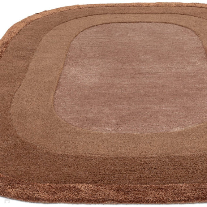 Halo Modern Plain Graduating Ombre Hand-Carved Hi-Low Textured Matt Wool Contrast Viscose Shimmer Border Clay Brown Oval Rug-Asiatic Carpets-Rug Love - The Most Loved Rug Store