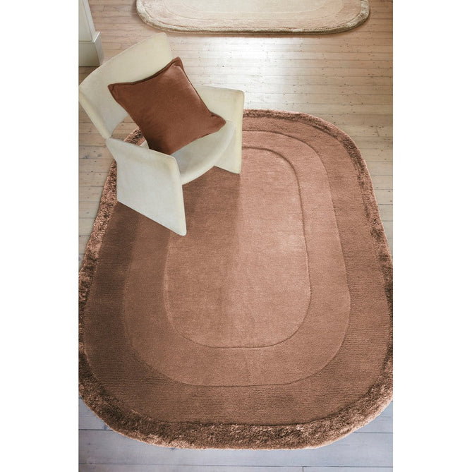 Halo Modern Plain Graduating Ombre Hand-Carved Hi-Low Textured Matt Wool Contrast Viscose Shimmer Border Clay Brown Oval Rug-Asiatic Carpets-Rug Love - The Most Loved Rug Store