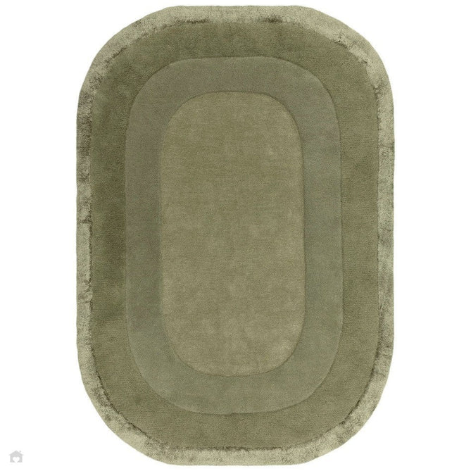 Halo Modern Plain Graduating Ombre Hand-Carved Hi-Low Textured Matt Wool Contrast Viscose Shimmer Border Sage Green Oval Rug 160 x 230cm-Shop Returns-Rug Love - The Most Loved Rug Store